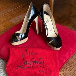 Christian Louboutin Black Patent Peep Toe Heels